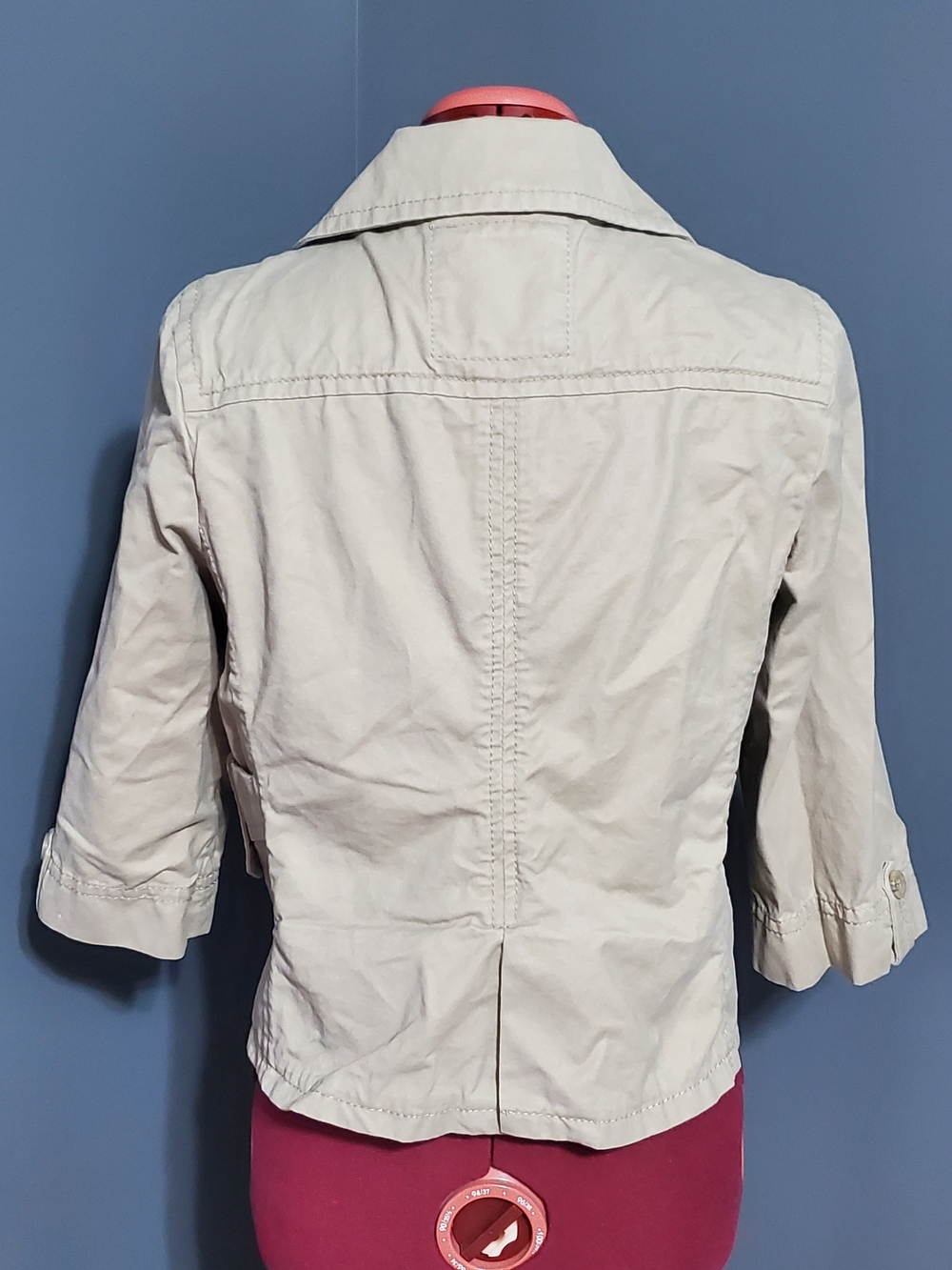 Old Navy Light Beige Double-Breasted Cropped Trench Coat Half Sleeve Women's Med - Picture 3 of 9